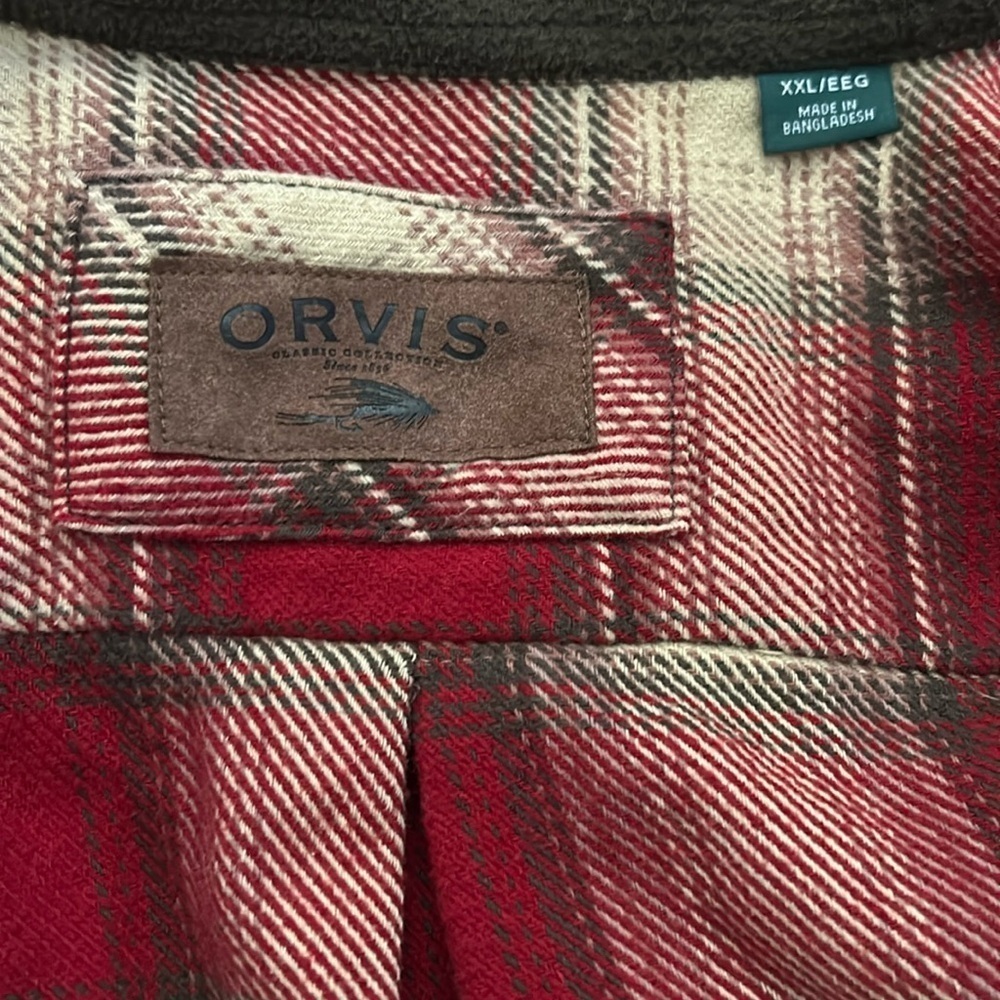 Heavyweight Cozy Flannel Shirt Jacket with side pockets Red Brown Tan Plaid - Picture 4 of 5